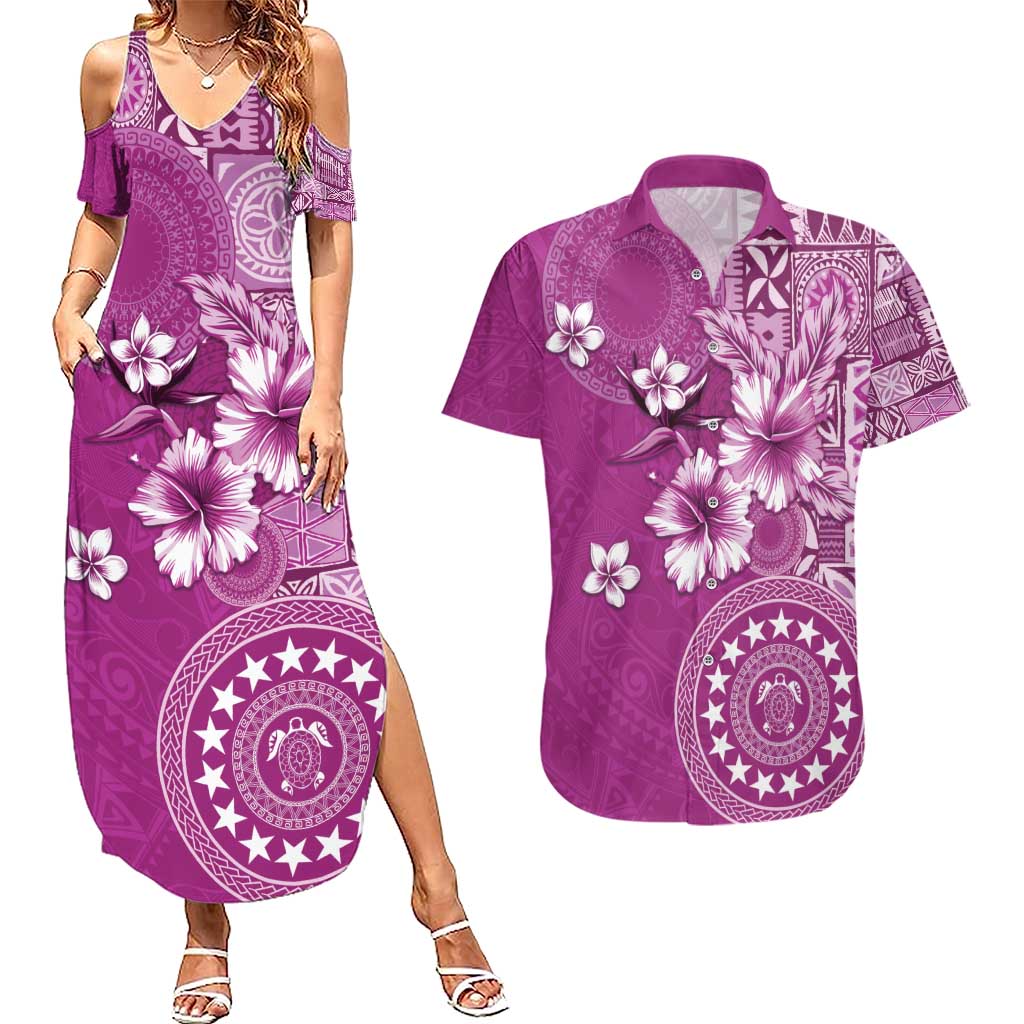 Cook Islands Couples Matching Summer Maxi Dress and Hawaiian Shirt Fandango Hibiscus And Stars