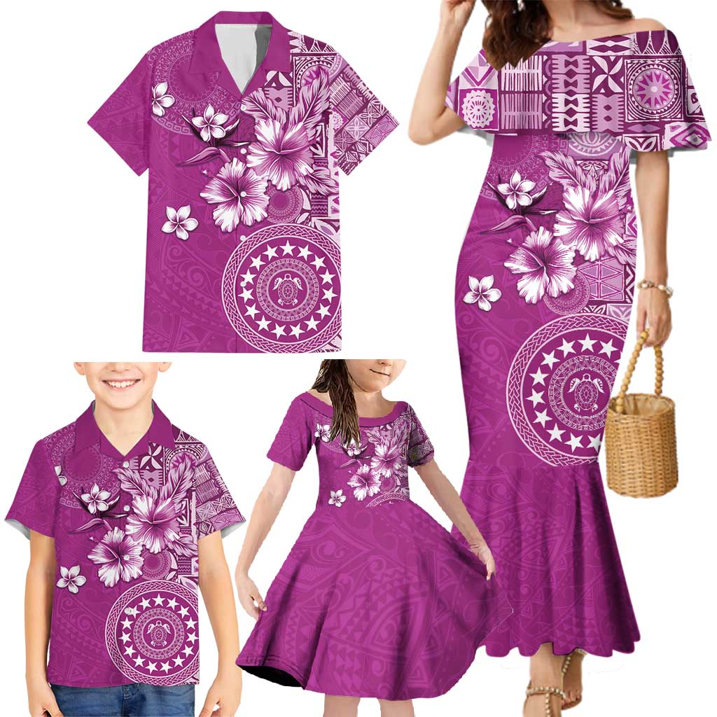 Cook Islands Family Matching Mermaid Dress and Hawaiian Shirt Fandango Hibiscus And Stars