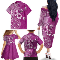 Cook Islands Family Matching Off The Shoulder Long Sleeve Dress and Hawaiian Shirt Fandango Hibiscus And Stars
