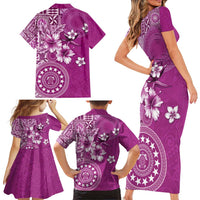 Cook Islands Family Matching Short Sleeve Bodycon Dress and Hawaiian Shirt Fandango Hibiscus And Stars