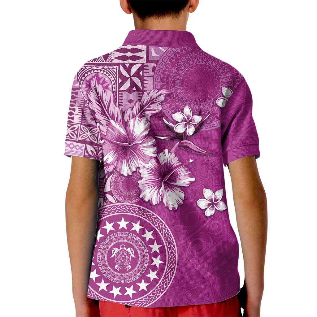 Cook Islands Kid Polo Shirt Fandango Hibiscus And Stars LT05 - Polynesian Pride