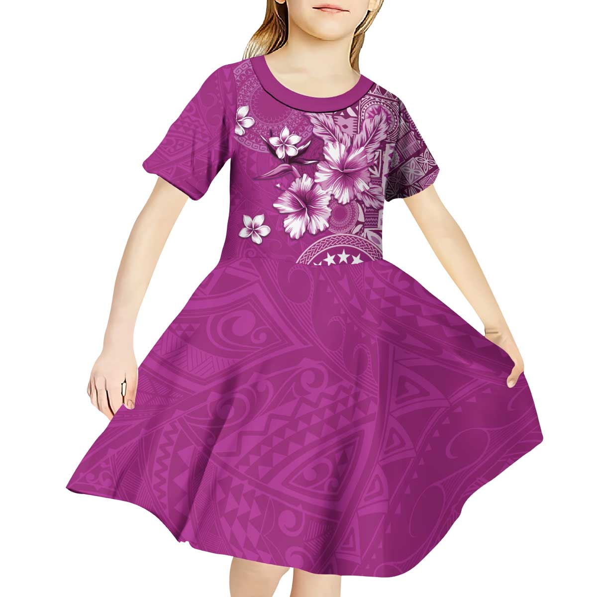 Cook Islands Kid Short Sleeve Dress Fandango Hibiscus And Stars