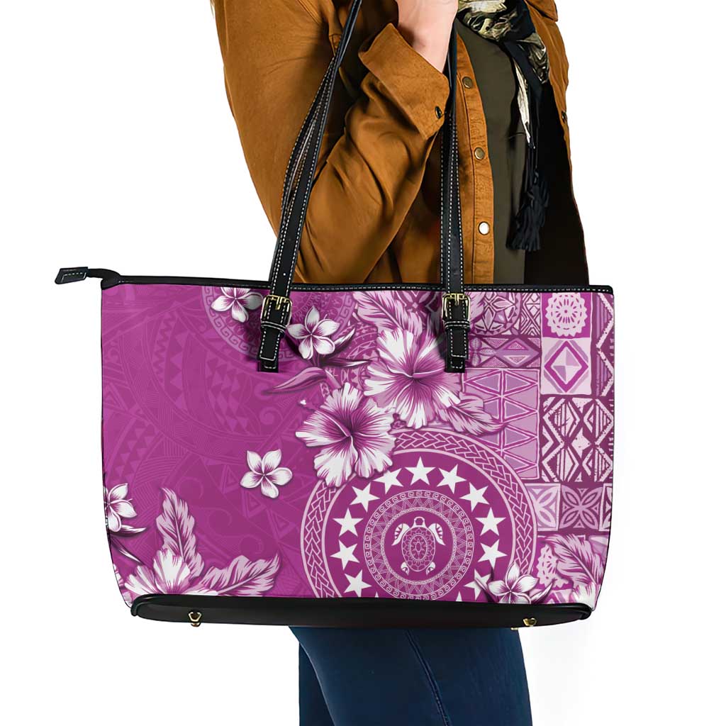 Cook Islands Leather Tote Bag Fandango Hibiscus And Stars
