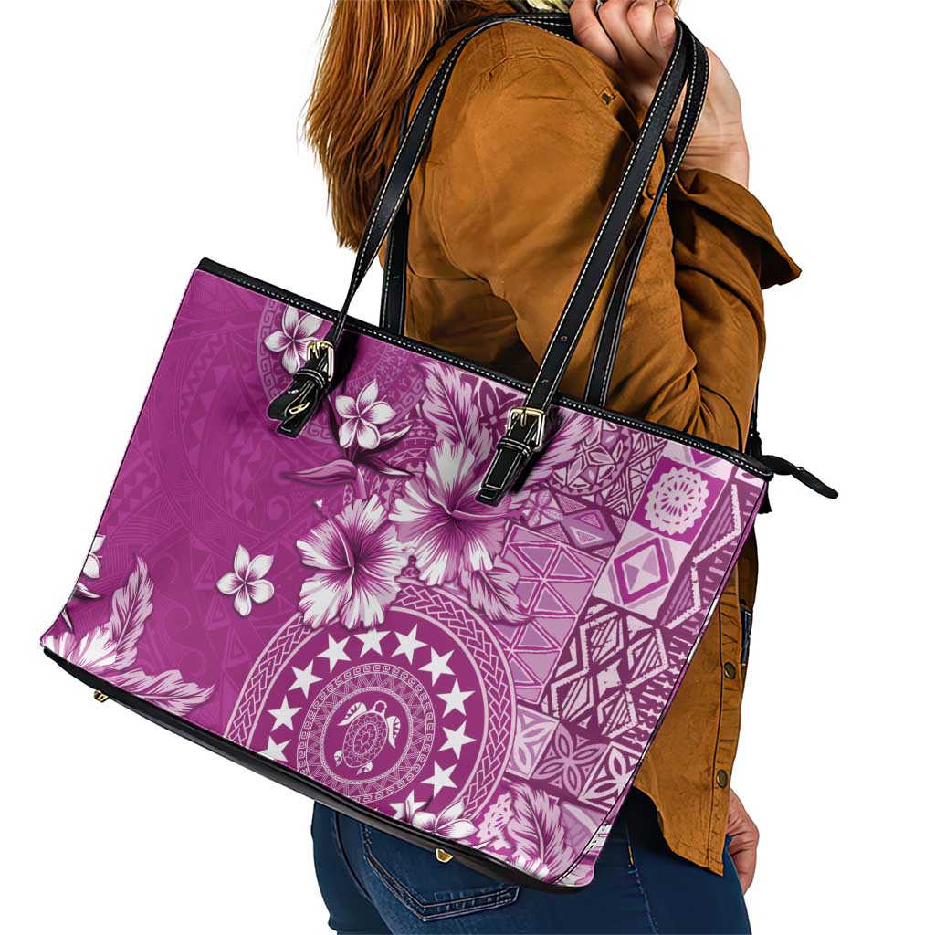 Cook Islands Leather Tote Bag Fandango Hibiscus And Stars