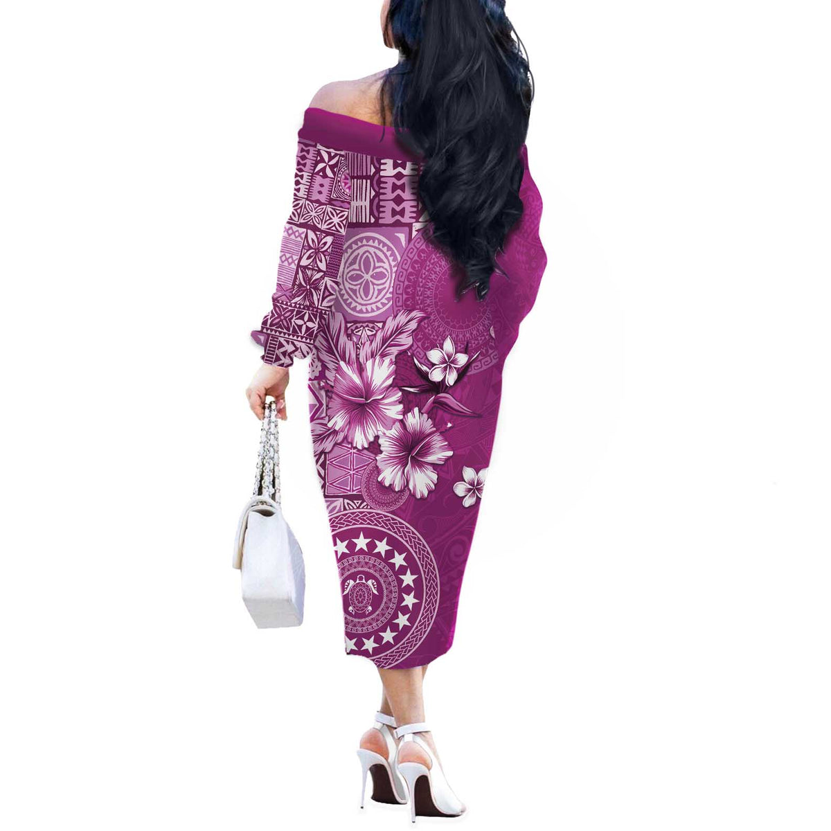 Cook Islands Off The Shoulder Long Sleeve Dress Fandango Hibiscus And Stars