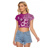 Cook Islands Raglan Cropped T Shirt Fandango Hibiscus And Stars LT05 Female Fandango - Polynesian Pride