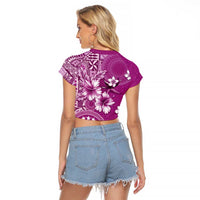 Cook Islands Raglan Cropped T Shirt Fandango Hibiscus And Stars LT05 - Polynesian Pride