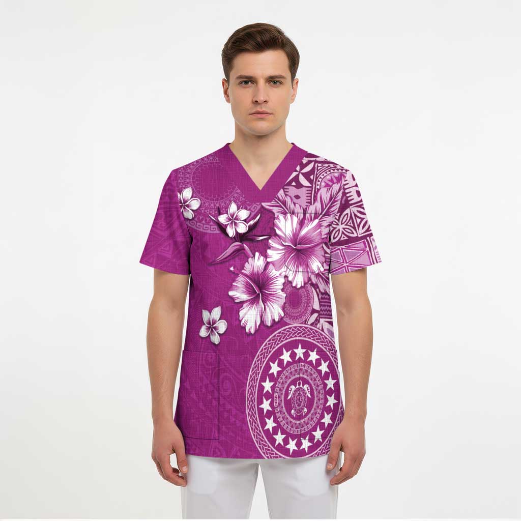 Cook Islands Scrub Top Fandango Hibiscus And Stars - Polynesian Pride