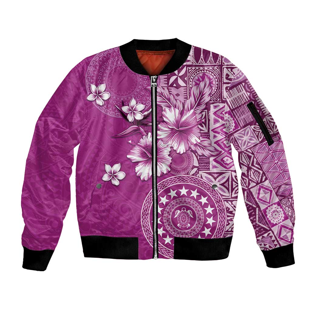 Cook Islands Sleeve Zip Bomber Jacket Fandango Hibiscus And Stars