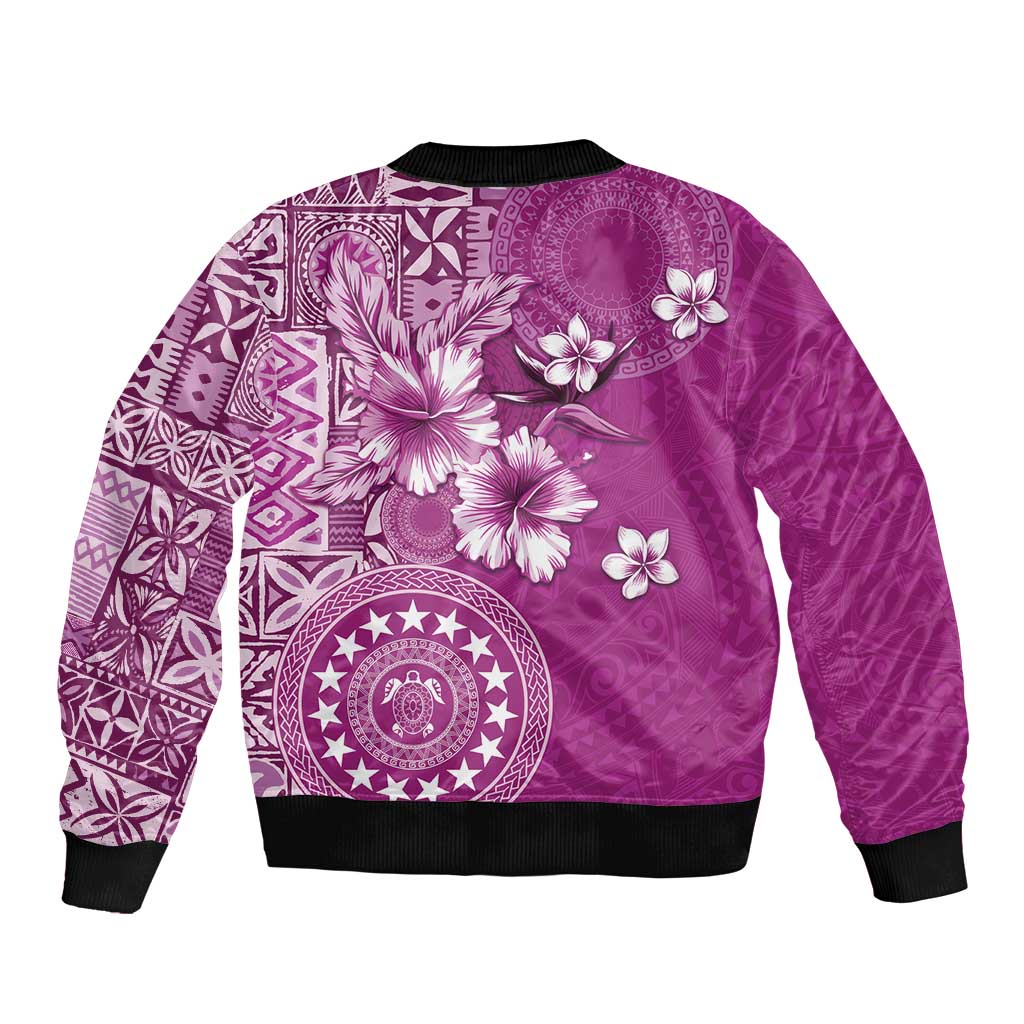 Cook Islands Sleeve Zip Bomber Jacket Fandango Hibiscus And Stars