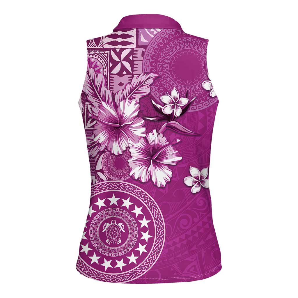 Cook Islands Women Sleeveless Polo Shirt Fandango Hibiscus And Stars