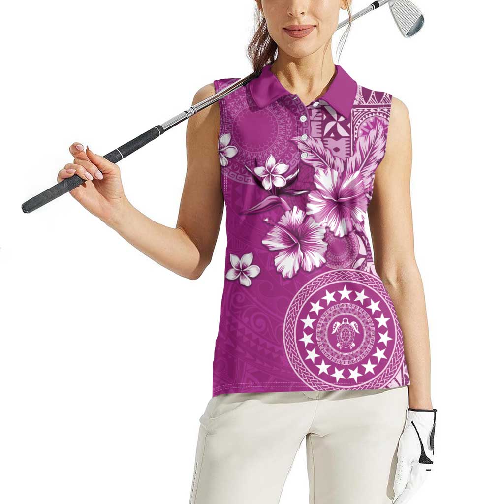 Cook Islands Women Sleeveless Polo Shirt Fandango Hibiscus And Stars