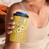 Cook Islands 4 in 1 Can Cooler Tumbler Yellow Hibiscus And Stars