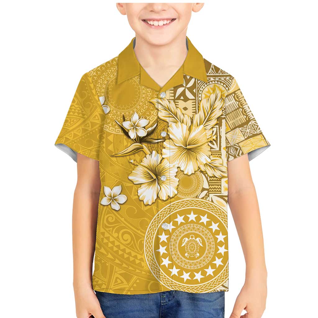Cook Islands Family Matching Mermaid Dress and Hawaiian Shirt Yellow Hibiscus And Stars