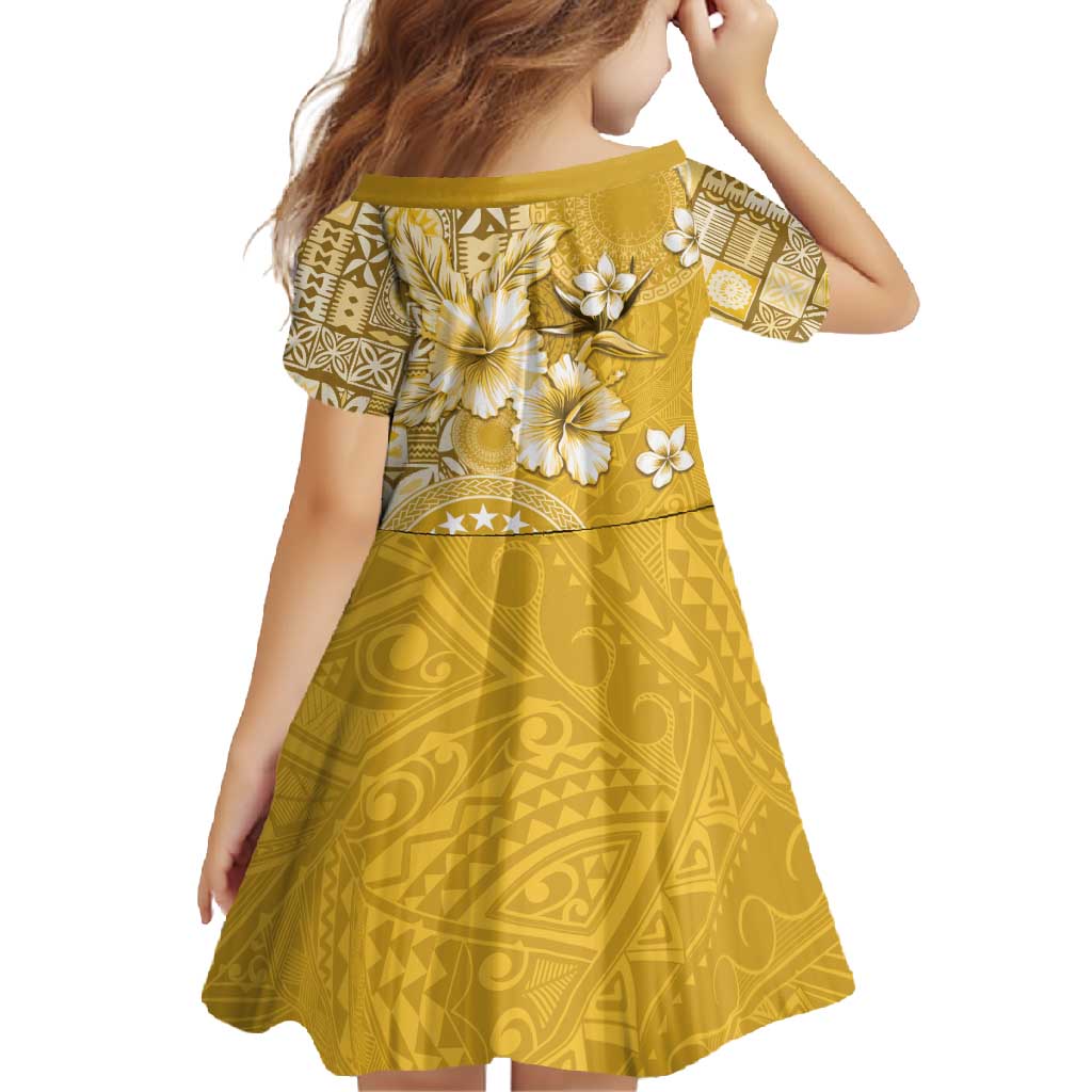Cook Islands Family Matching Off Shoulder Maxi Dress and Hawaiian Shirt Yellow Hibiscus And Stars