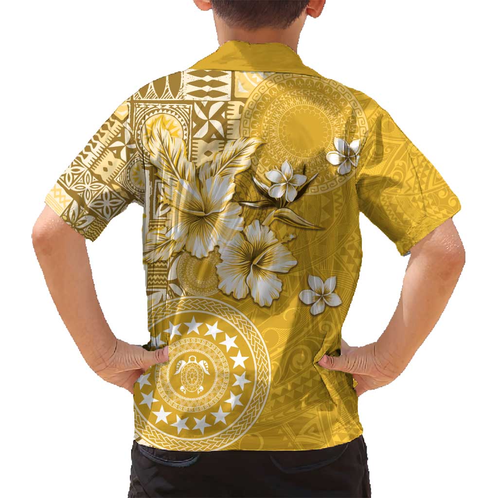 Cook Islands Family Matching Puletasi and Hawaiian Shirt Yellow Hibiscus And Stars