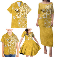 Cook Islands Family Matching Puletasi and Hawaiian Shirt Yellow Hibiscus And Stars