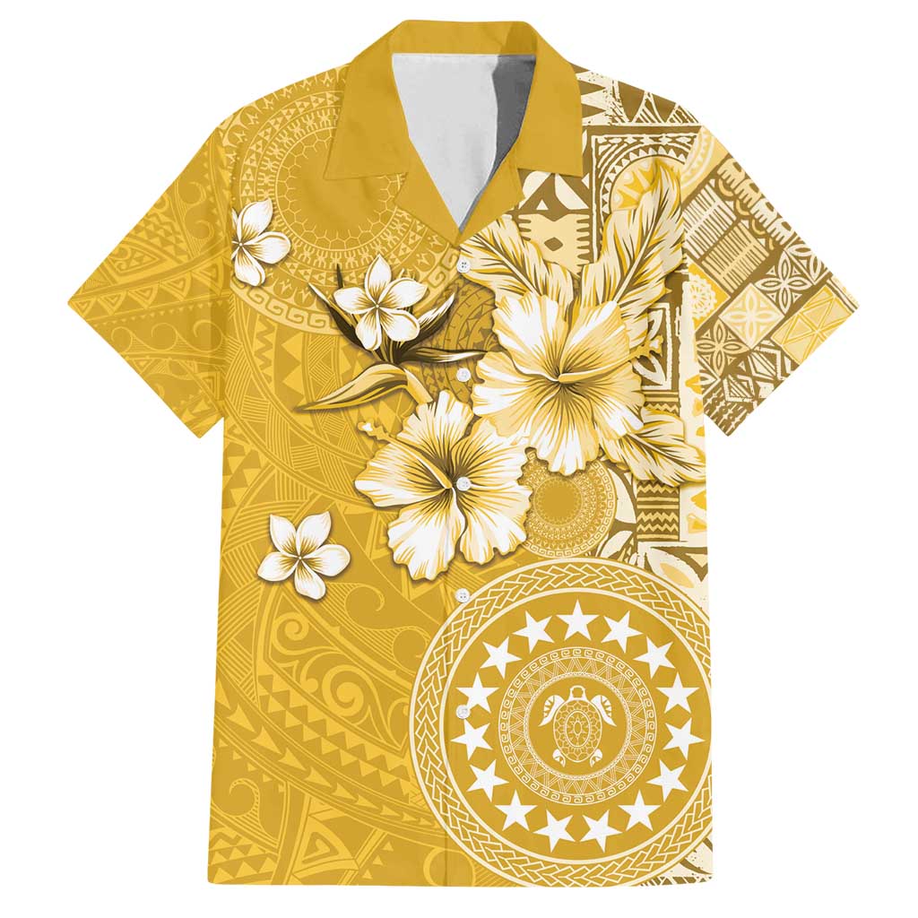 Cook Islands Family Matching Puletasi and Hawaiian Shirt Yellow Hibiscus And Stars