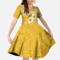 Cook Islands Family Matching Short Sleeve Bodycon Dress and Hawaiian Shirt Yellow Hibiscus And Stars