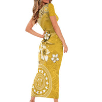 Cook Islands Family Matching Short Sleeve Bodycon Dress and Hawaiian Shirt Yellow Hibiscus And Stars