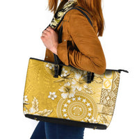 Cook Islands Leather Tote Bag Yellow Hibiscus And Stars