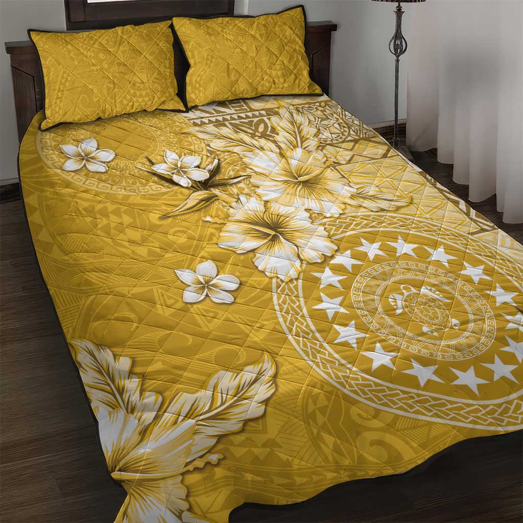 Cook Islands Quilt Bed Set Yellow Hibiscus And Stars