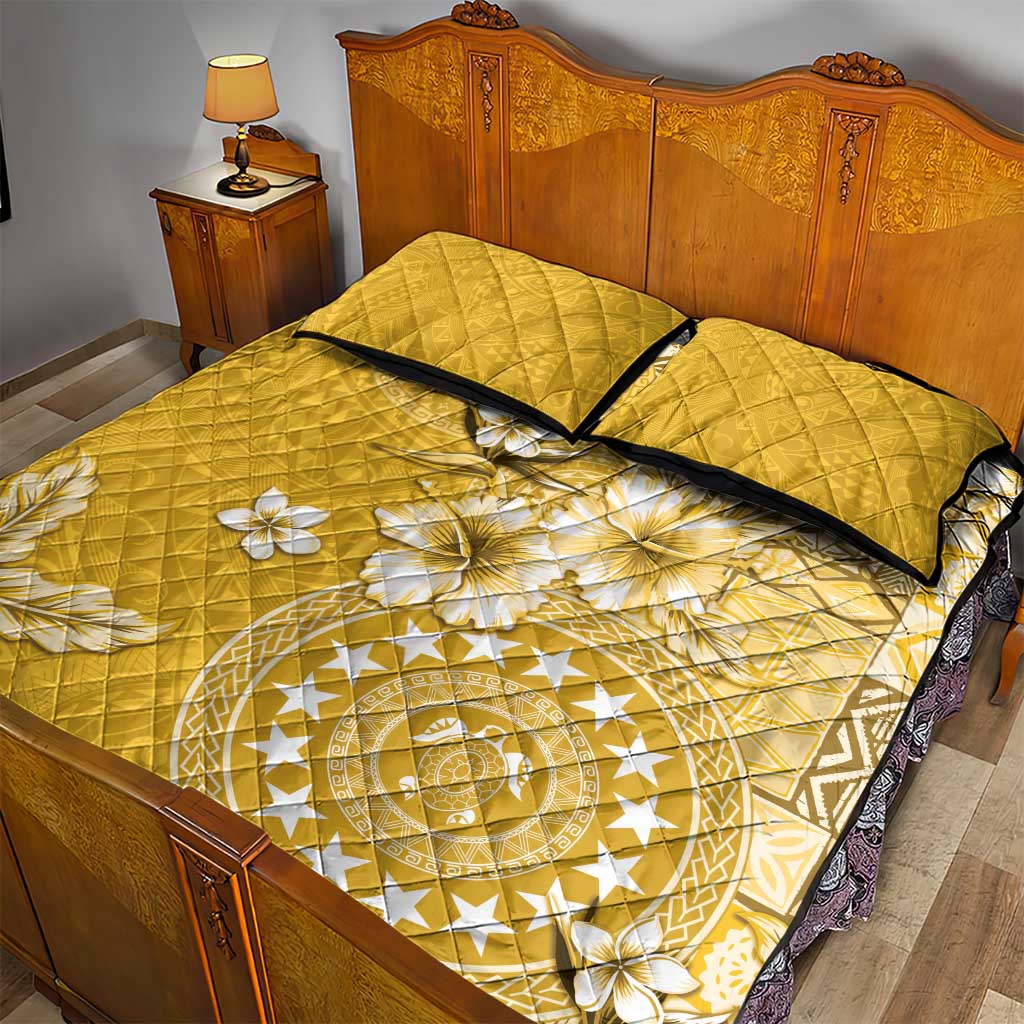 Cook Islands Quilt Bed Set Yellow Hibiscus And Stars