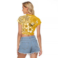 Cook Islands Raglan Cropped T Shirt Yellow Hibiscus And Stars LT05 - Polynesian Pride