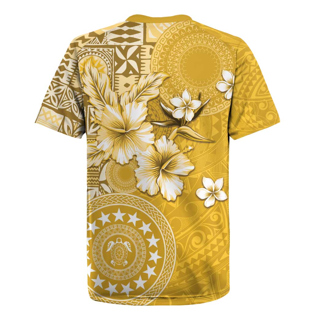 Cook Islands Rugby Jersey Yellow Hibiscus And Stars