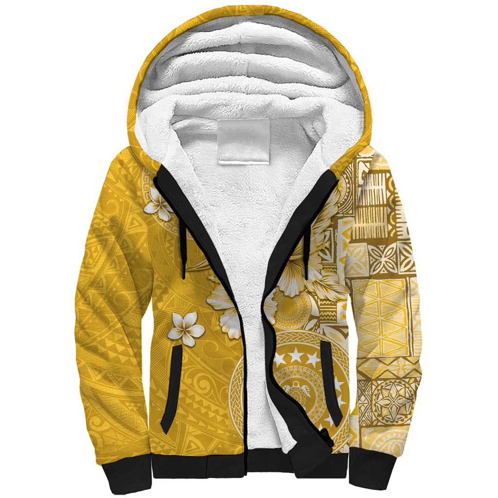 Cook Islands Sherpa Hoodie Yellow Hibiscus And Stars