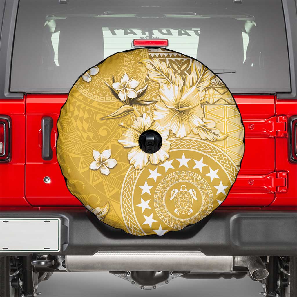 Cook Islands Spare Tire Cover Yellow Hibiscus And Stars