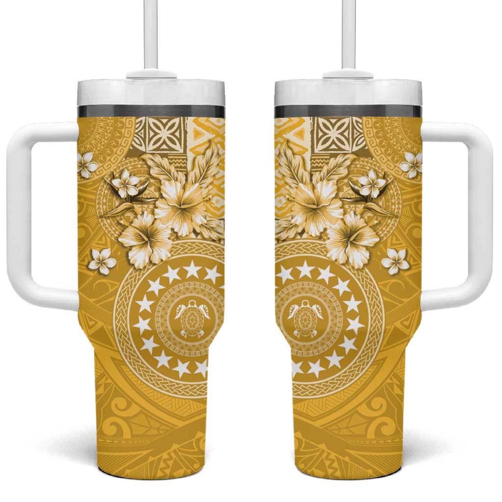 Cook Islands Tumbler With Handle Yellow Hibiscus And Stars