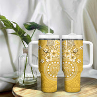 Cook Islands Tumbler With Handle Yellow Hibiscus And Stars