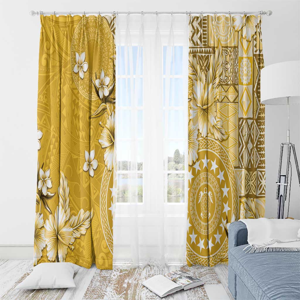 Cook Islands Window Curtain Yellow Hibiscus And Stars