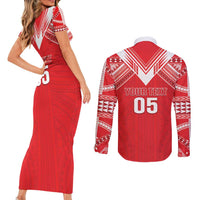 Custom Tahiti Football Couples Matching Short Sleeve Bodycon Dress and Long Sleeve Button Shirt Coat Of Arms Polynesian Tribal Pattern
