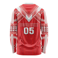 Custom Tahiti Football Long Sleeve Shirt Coat Of Arms Polynesian Tribal Pattern