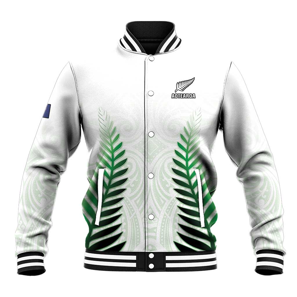 Custom New Zealand Fern Football Baseball Jacket Simple Style LT05 Unisex White - Polynesian Pride