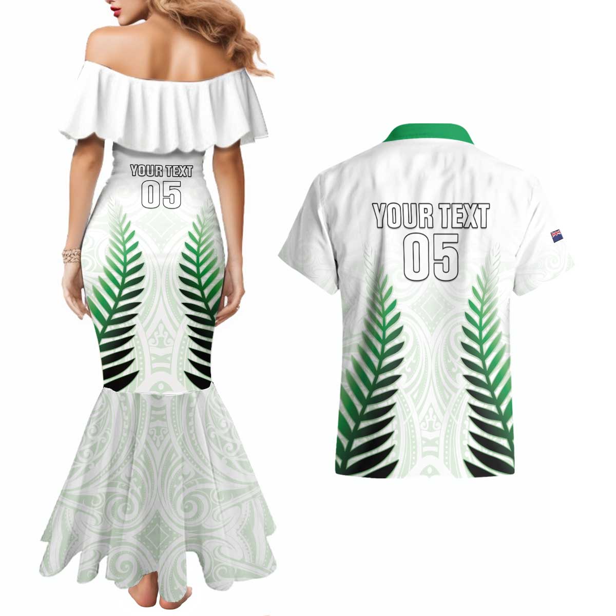 Custom New Zealand Fern Football Couples Matching Mermaid Dress and Hawaiian Shirt Simple Style