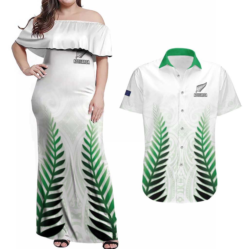 Custom New Zealand Fern Football Couples Matching Off Shoulder Maxi Dress and Hawaiian Shirt Simple Style