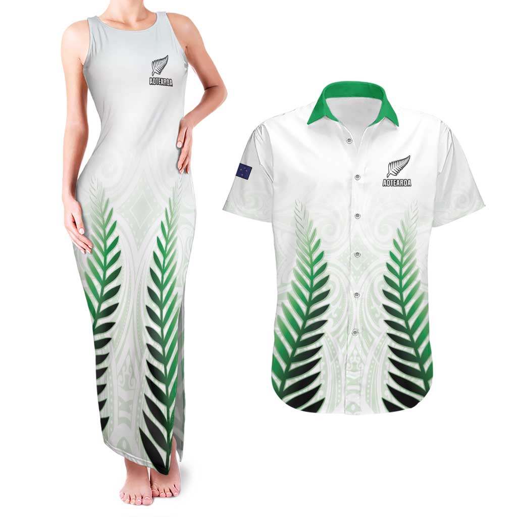 Custom New Zealand Fern Football Couples Matching Tank Maxi Dress and Hawaiian Shirt Simple Style