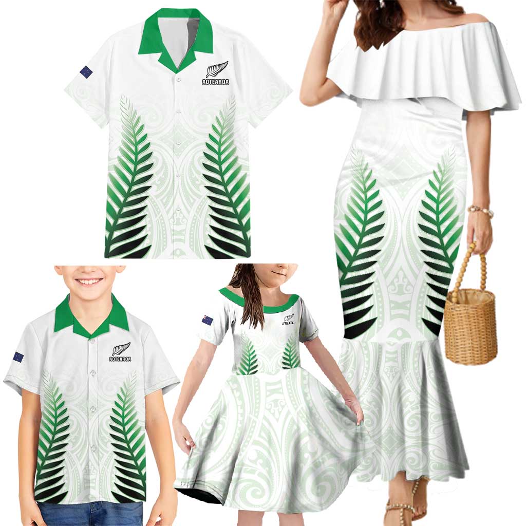 Custom New Zealand Fern Football Family Matching Mermaid Dress and Hawaiian Shirt Simple Style