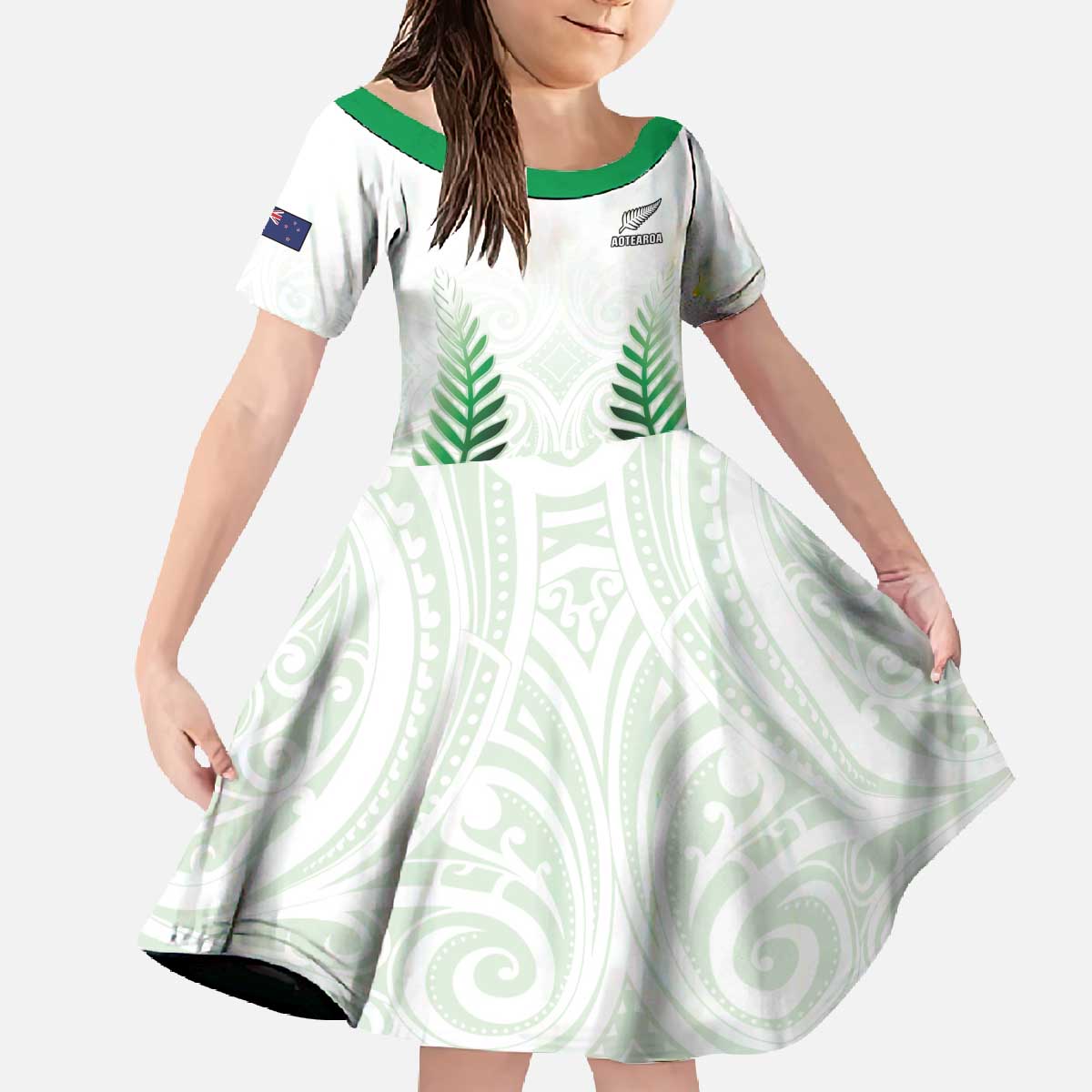 Custom New Zealand Fern Football Family Matching Off The Shoulder Long Sleeve Dress and Hawaiian Shirt Simple Style