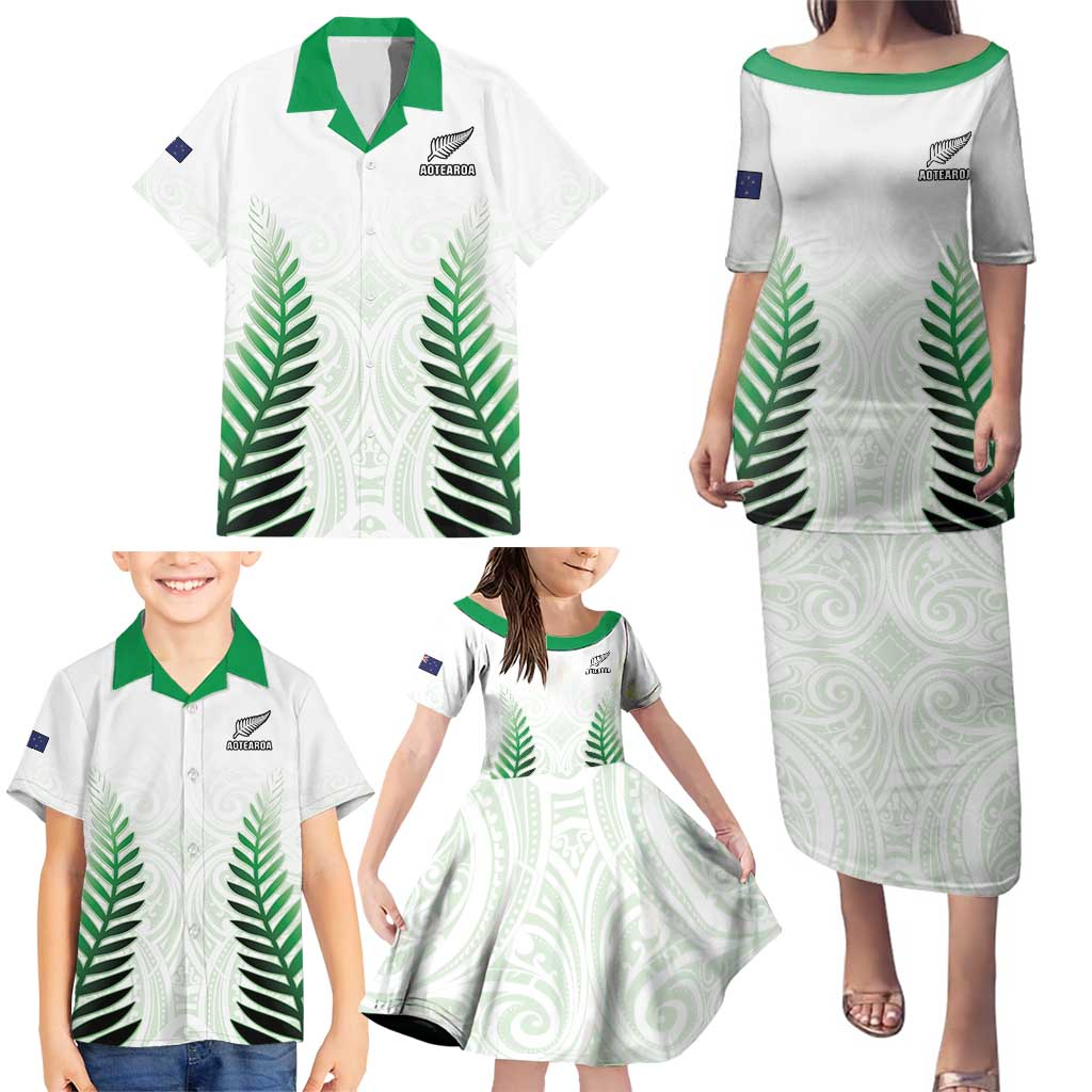 Custom New Zealand Fern Football Family Matching Puletasi and Hawaiian Shirt Simple Style