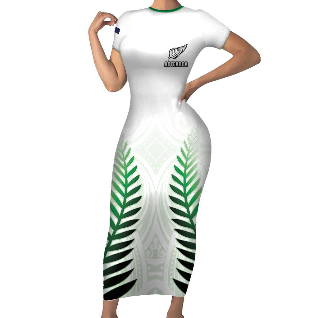 Custom New Zealand Fern Football Family Matching Short Sleeve Bodycon Dress and Hawaiian Shirt Simple Style