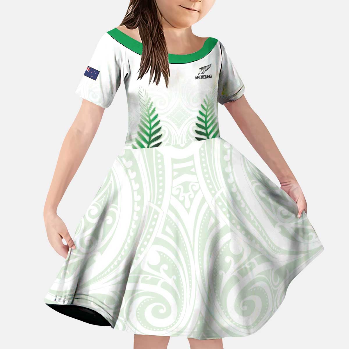 Custom New Zealand Fern Football Kid Short Sleeve Dress Simple Style