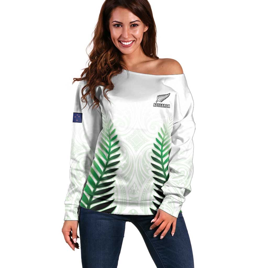 Custom New Zealand Fern Football Off Shoulder Sweater Simple Style