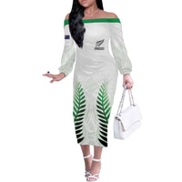 Custom New Zealand Fern Football Off The Shoulder Long Sleeve Dress Simple Style