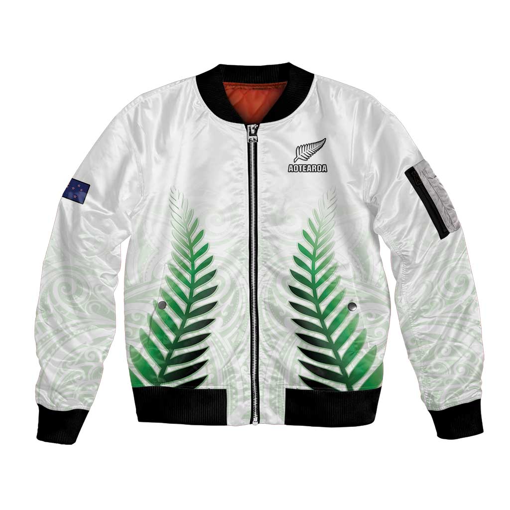 Custom New Zealand Fern Football Sleeve Zip Bomber Jacket Simple Style