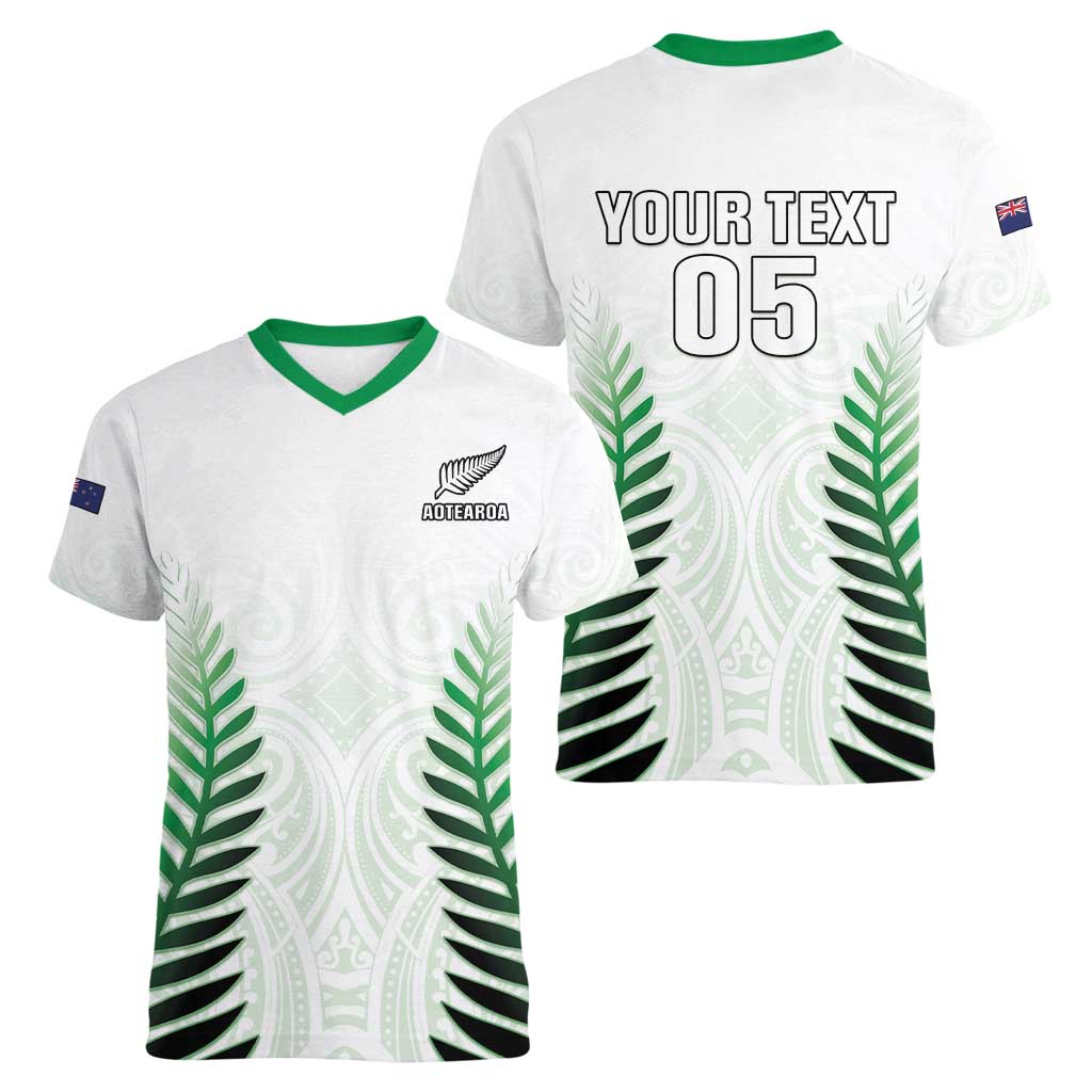 Custom New Zealand Fern Football Women V-Neck T-Shirt Simple Style