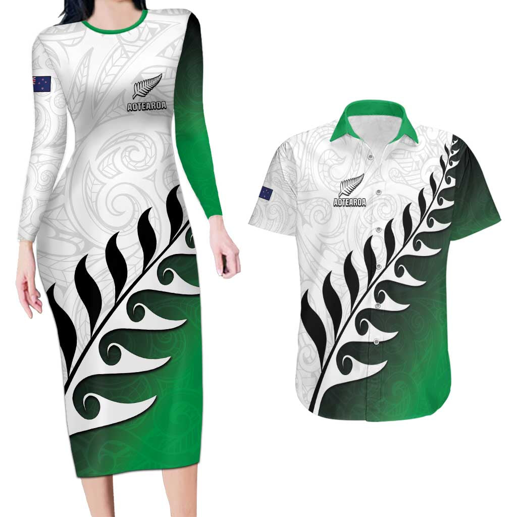Custom New Zealand Football Couples Matching Long Sleeve Bodycon Dress and Hawaiian Shirt Go Aotearoa